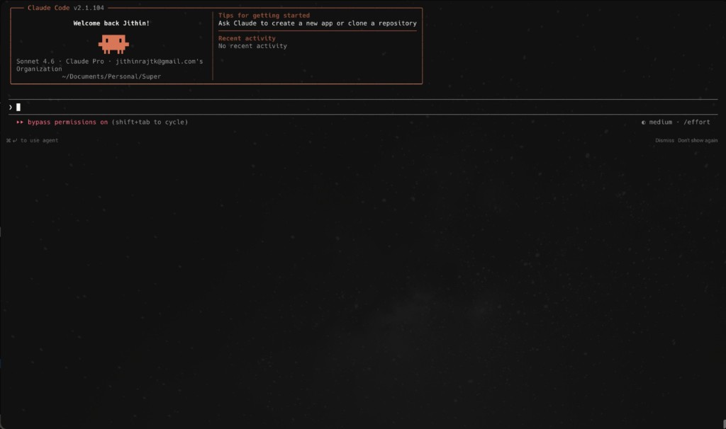 Claude Code terminal, daily driver for most builds now
